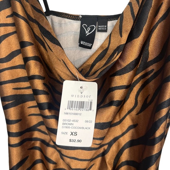 NWT Windsor Animal Kingdom Zebra Satin Cowl Neck Dress - Size XS - Picture 4 of 7